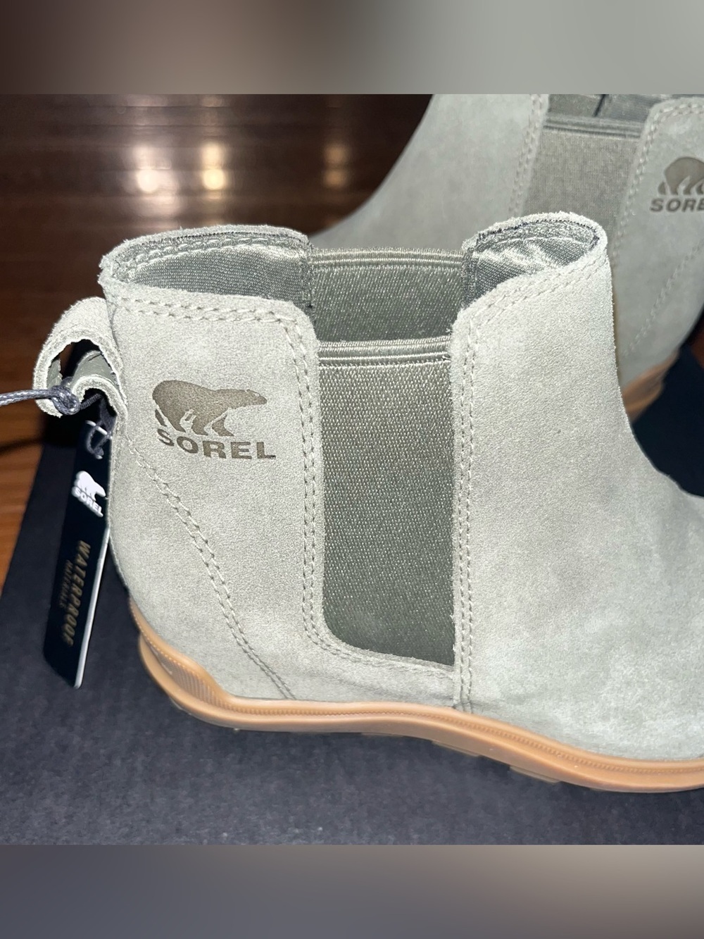 Sorel Evie 2 Waterproof Suede Chelsea Boots Stone Green & Grill 2 Women’s Size 5 - Picture 8 of 15